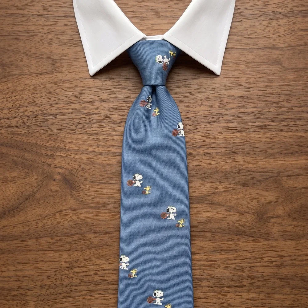 Vintage 70s Resilio Peanuts Snoopy Woodstock Tennis Blue Silk Blend Necktie Tie